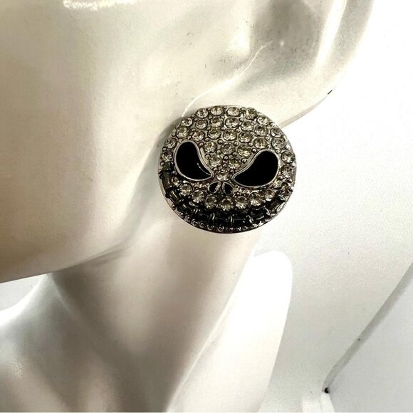 Halloween Skull Statement Earrings Rhinestone Jack Skellington Inspired Stud - Picture 7 of 11